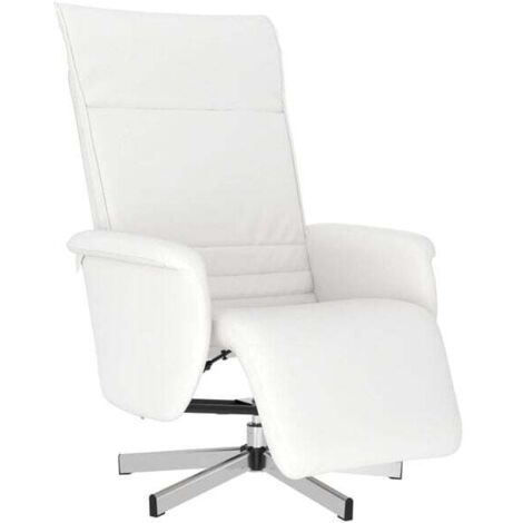 Un fauteuil inclinable avec repose-pieds, en similicuir blanc.