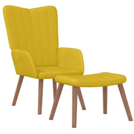 Un fauteuil inclinable avec repose-pieds, en velours jaune moutarde.