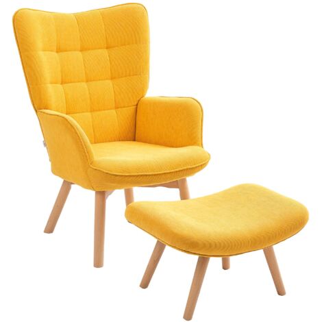 Un fauteuil lounge avec repose-pieds, un fauteuil inclinable en velours côtelé, pieds et accoudoirs en bois, adapté au salon, orange.