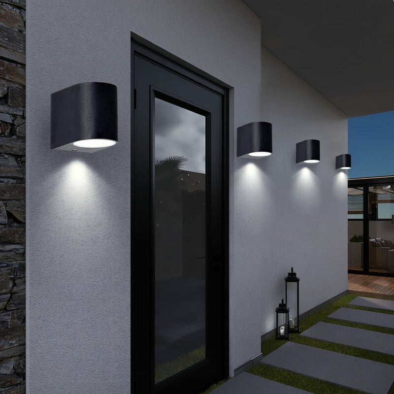 Image of Set di 4 faretti da parete illuminazione porta di casa luci esterne lampade in alluminio nero cortile vialetto