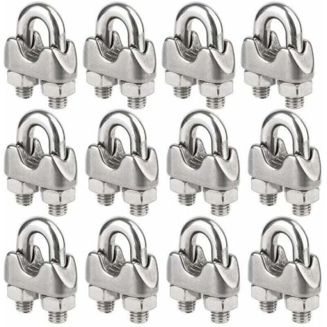 Un jeu de 12 serre-câbles en acier inoxydable (M4) adaptés aux câbles métalliques de 4 mm de diamètre.