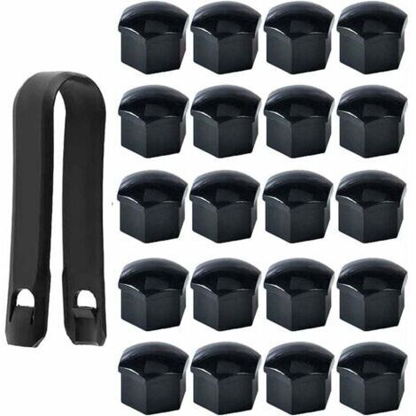 Un jeu de 20 cache-écrous hexagonaux noirs de 17 mm, avec outils d'installation, adaptés aux automobiles.