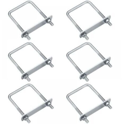 Un jeu de 6 boulons en U M6, boulons en U en acier inoxydable, avec écrous, rondelles et joints, pour la fixation de tuyaux (angle droit 70x35mm).