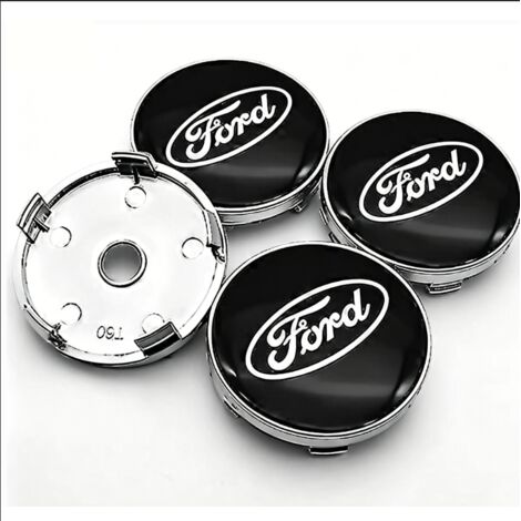 Un jeu de quatre enjoliveurs centraux de 60 mm pour Ford, noirs.
