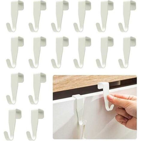 Un juego de 16 ganchos para puertas de acero inoxidable blanco, aptos para uso exterior, incluyendo baños, puertas de armarios y dormitorios.