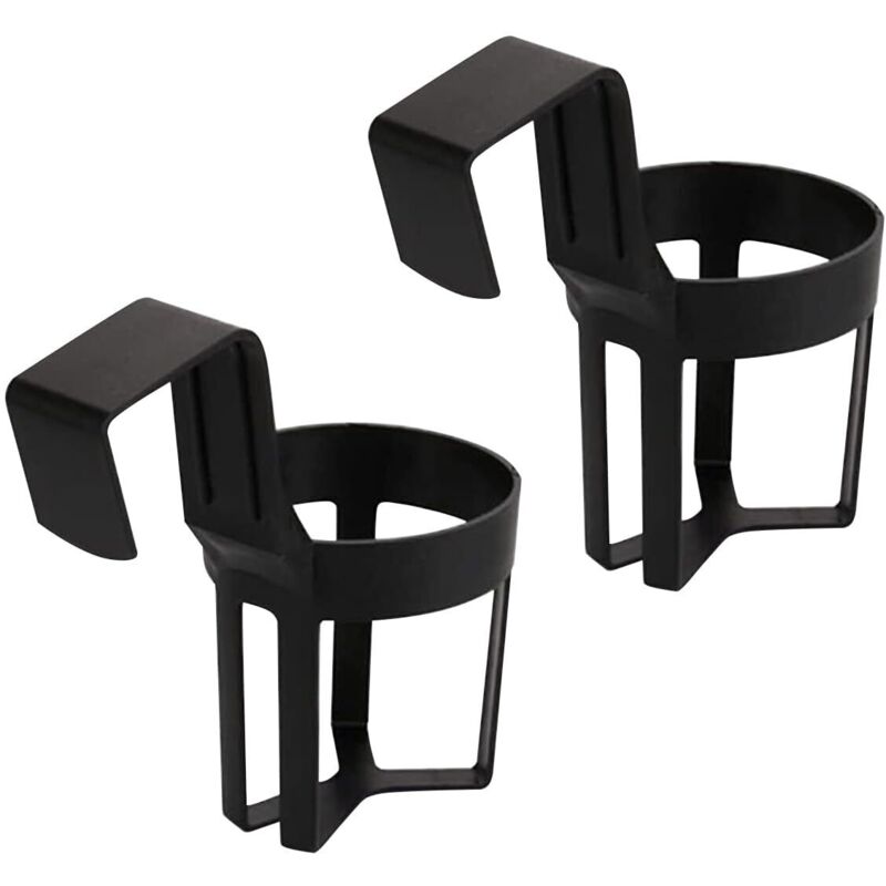 Un juego de 2 portabotellas negros para automóvil, instalados dentro de la ventana del camión, con portavasos integrados.