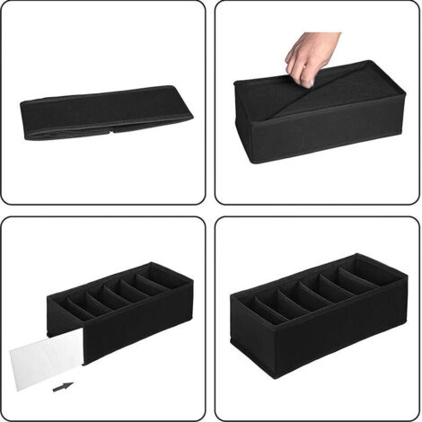 Un juego de 4 organizadores de cajones plegables – 6 compartimentos, 48 ​​x 10 x 8 cm – para guardar ropa interior y calcetines.