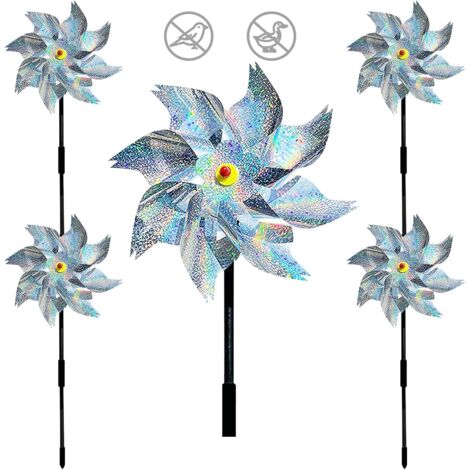 Un juego de 5 molinos de viento reflectantes a prueba de pájaros, molinos de viento a prueba de pájaros para jardín, para proteger el jardín, el huerto y el patio.