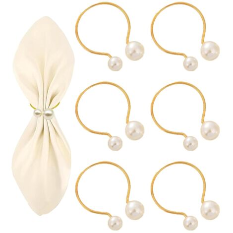 Un juego de 6 servilleteros con cuentas doradas, una elegante decoración de mesa, perfecta para fiestas.