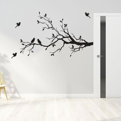 LEISEI Un lot de stickers muraux Branche d'arbre feuilles oiseaux stickers muraux autocollants amovible décor pour la maison décorations de chambre noir