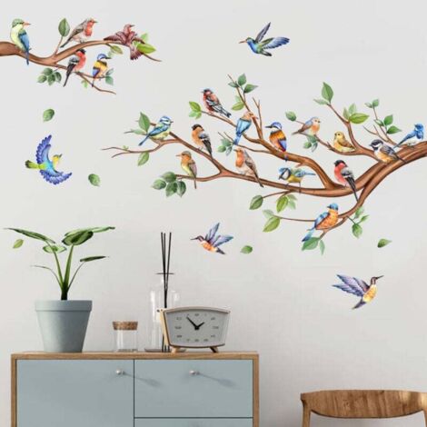 Un lot de Stickers Muraux branche d'arbre oiseaux Autocollants Muraux