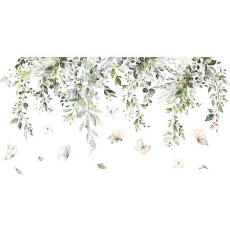 Un lot de Stickers muraux Chambre Adulte-Adhesif Mural plantes fleurs papillons- Autocollant Mural-Décoration Murale