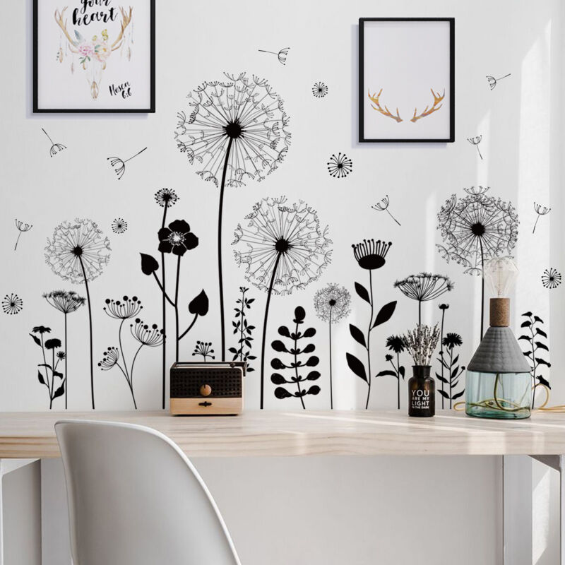 Un lot de stickers muraux pissenlits fleurs Sticker Plante Naturel Sticker Mural pour Salon Décoration Murale