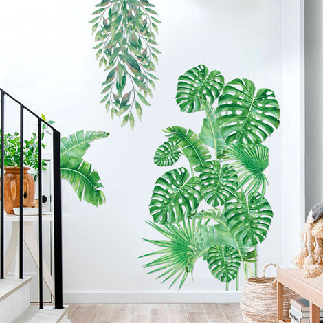 Feuilles tropicales vertes Fleur Colibri Décalcomanies murales Monstera  Palmier Feuilles Plantes Autocollants muraux Chambre Salon Tv Mur Porte  Décor Peintures murales (