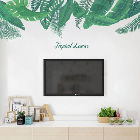 Sticker Mural de petites feuilles tropicales. Décor de fleurs tropicales à  la maison. Fond décran alternatif. Stickers tropicaux et Wall Decor -   France