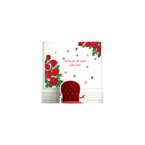 Un lot de Stickers Muraux roses rouges romantiques Autocollants Muraux décoration murale pour salon Chambre cuisine bureau