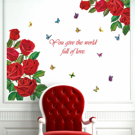 Un lot de Stickers Muraux roses rouges romantiques Autocollants Muraux décoration murale pour salon Chambre cuisine bureau