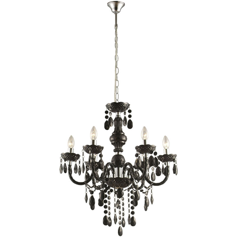 GLOBO Lustre chrome, d&eacute;cor acrylique noir, D:670, H:1660, excl. 6xE14 40W 230V