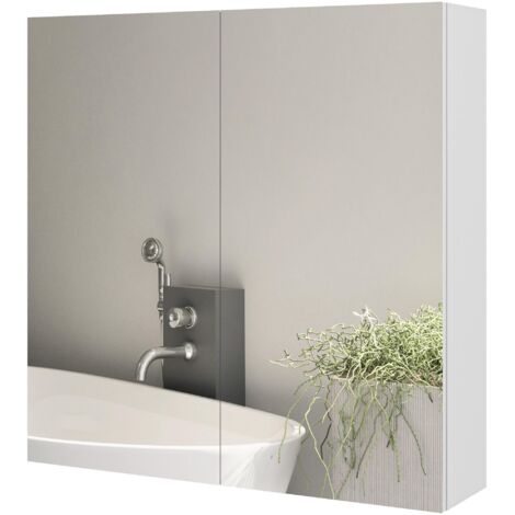 Un meuble de rangement à miroir avec trois étagères réglables, en bois et verre, mesurant 60x15x60 cm, blanc.