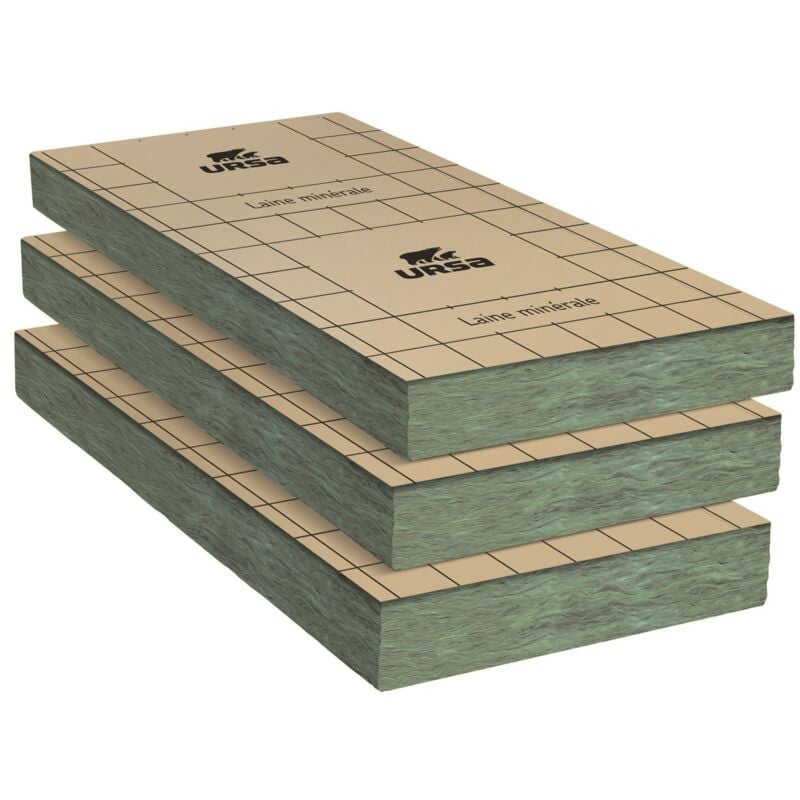 Un paquet de 7 Panneaux laine de verre Ursa prk 32 terra revêtu kraft - Ep. 85mm - 5,67m² - r 2.65