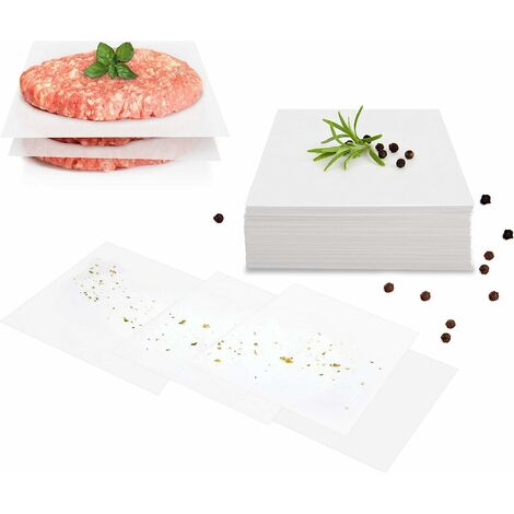 Un paquet feuilles de papier antiadhésive pour presse à steak haché - Carré 1414cm - idéal pour cuisiner des steak haché et faire des hamburgers