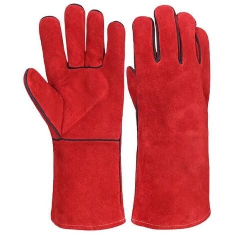 Un par de guantes de soldar de piel serraje forrados, talla 34 cm - rojo, Guantes de cuero para soldadura