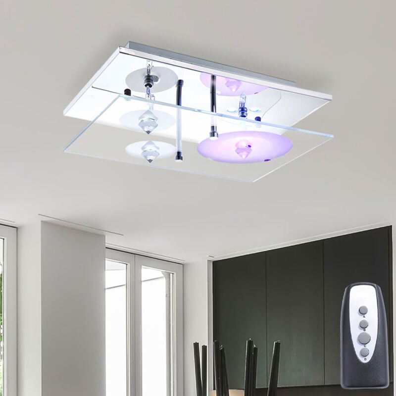 Plafonnier lampe télécommande avec changement de couleur lampe de salon chrome, avec verre de cristaux, 3x20W 3x 260lm, LxlxH 30x20x10 cm
