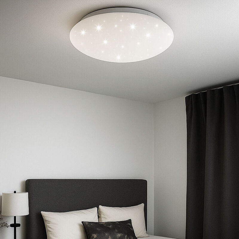 Plafonnier effet étoile lampe design plafonnier effet ciel étoilé, métal, forme ronde, 1x led 15 watt 1200 lumens blanc froid, DxH: 30x10 cm