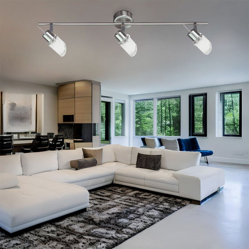 Plafonnier Spots de plafond Lampe de salle à manger en maille métallique Plafonniers en verre, réglable, métal argenté, 3x douille G9, LxPxH 60x7x14