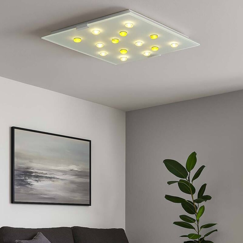 Plafonnier chambre d'amis verre pierres jaune blanc clair éclairage de couloir lampe satiné Eglo 87311O