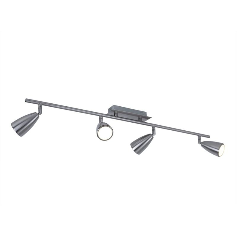 Plafonnier 4 spots spot strip plafonnier orientable nickel mat, acier, 4x douilles GU10, Lxl 78,5x7 cm