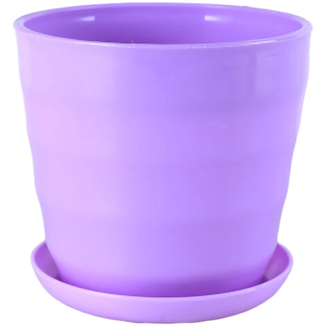 Un pot de fleurs violet, un pot de fleurs rond et moderne, flexible et doté d'une soucoupe amovible, adapté au jardinage, au bureau et au balcon.