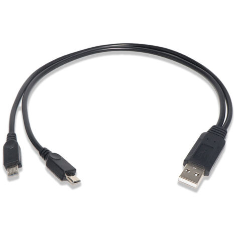 Un répartiteur USB mâle 1 vers 2 vers micro USB pour charger deux téléphones Android.