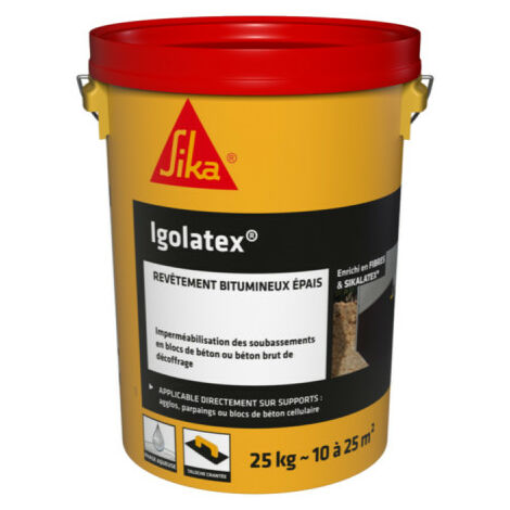 Un Revêtement d'imperméabilisation bitumineux pour les soubassements - SIKA Igolatex - Noir - 25kg - Noir