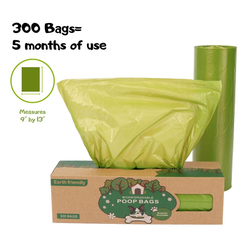 Linghhang - Un rouleau de 300 sacs biodégradables extractibles pour déchets d'animaux de compagnie, sacs pour ramasser les crottes de chien, sacs