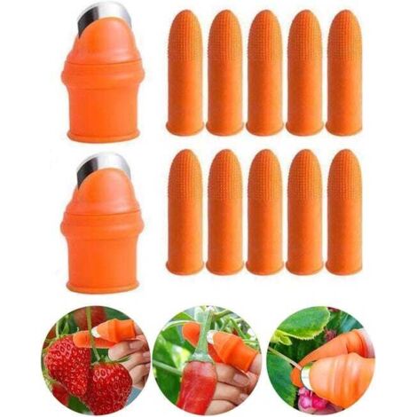 Un set di 12 tronchesi in silicone per il pollice, con supporti per le dita e lame affilate, per tagliare piante e frutta.
