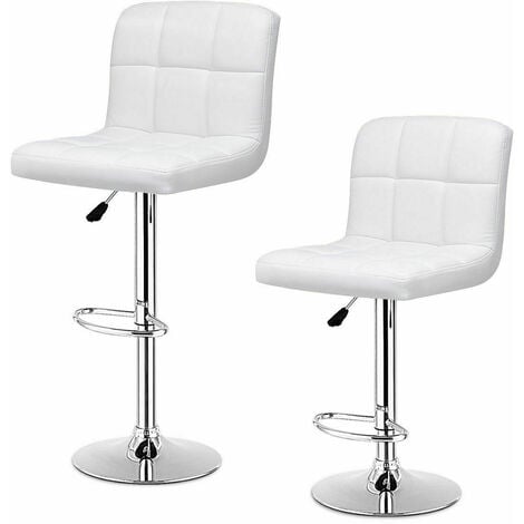Un set di 2 sgabelli da bar in pelle PU, regolabile in altezza, sgabello da cucina con schienale per colazione, bar, bancone, bianco