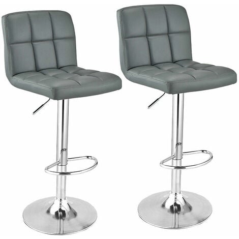 Un set di 2 sgabelli da bar in pelle PU, regolabile in altezza, sgabello da cucina con schienale per colazione, bar, bancone, grigio