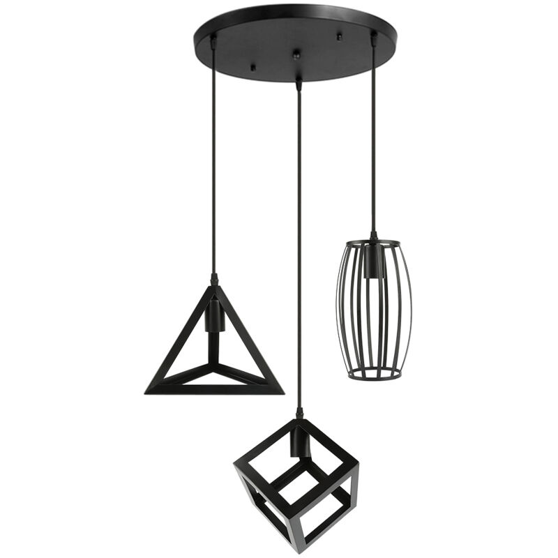 Image of Un set di 3 lampadari pendenti in stile industriale in ferro battuto retrò