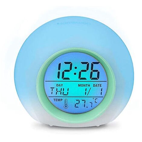 un Ton Vert Naturel [rveil Led Cadeau D'anniversaire Pour Enfants, Rveil Changement De Couleur, Adapt Au Sommeil, Avec Affichage De La Temprature