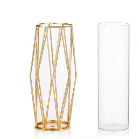 Un vase de sol en verre doré avec un support métallique géométrique  un pot de fleurs décoratif de style nordique.