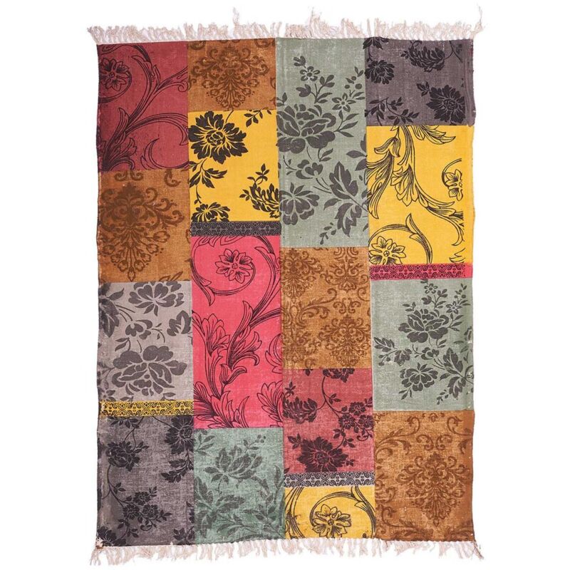 Unamourdetapis - Tapis kilim fait main en coton 140x190 jaune rectangle motif ethnique