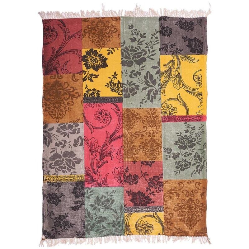 Unamourdetapis - Tapis kilim fait main en coton 170x240 jaune rectangle motif ethnique