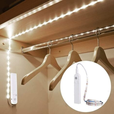 Under Cabinet Lights, 3m/10ft LED Wardrobe Lights, Motion Sensor, USB Rechargeable, Auto On/Off, Dimmable, 6000K Cool White Closet Night Light for Closet, Bedroom, Stairs, Kitchen