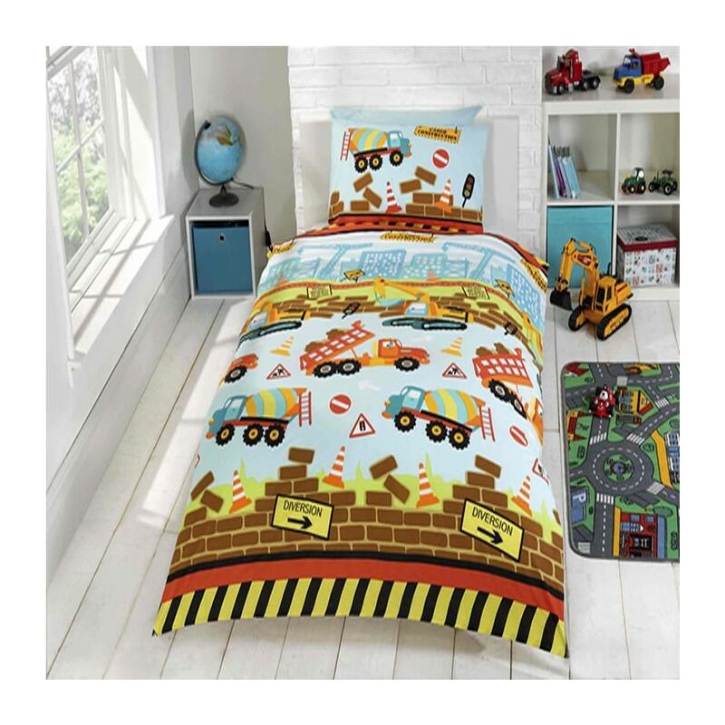 Under Construction Single Duvet Cover Set - Diggers and Trucks Childrens Bedding