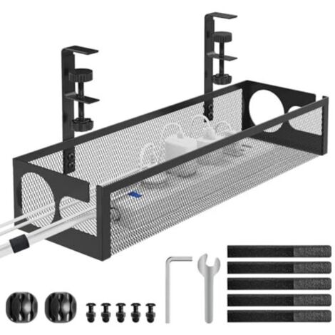 Under-desk cable management channel, no drilling required, no damage to the desk, with mounting bracket, black