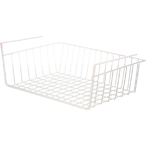 Under Shelf Basket Space Saving Hanging Shelf Iron Wire Basket Under Cabinet Shelf Basket Organizer for Home Kitchen White