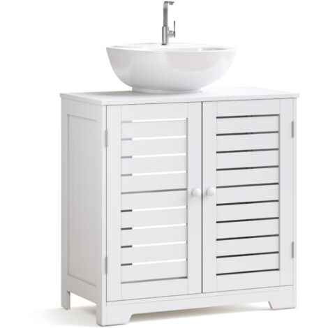 Under Sink Cabinet with 2 Louvered Doors and 2 Shelves, Wooden Freestanding Bathroom Storage Unit 59 x 30 x 60.5cm, White, Mondeer