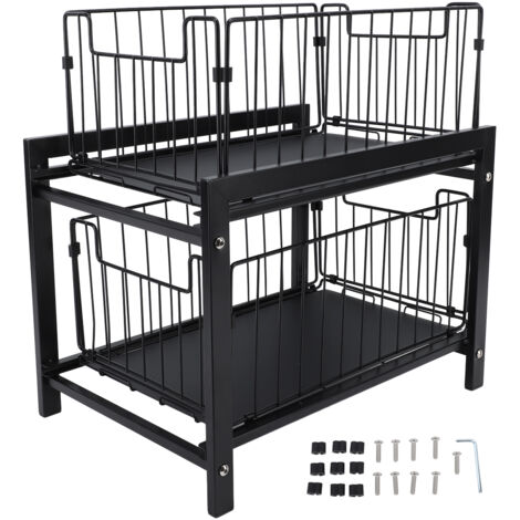 Under Sink Organizer Iron 2 Tier Pull Out Spice Rack Countertop Storage Shelf for Kitchen Bathroom Cabinet
