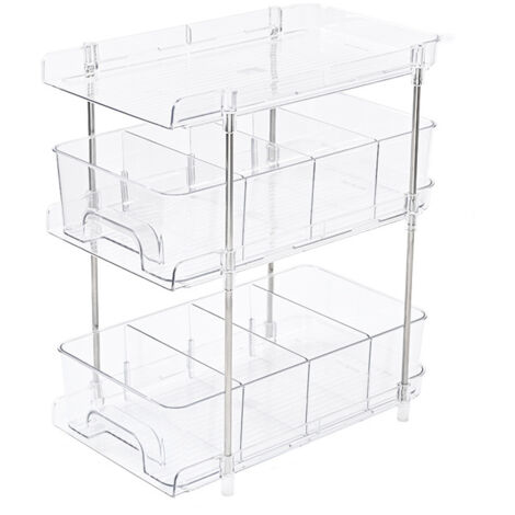 Under Sink Storage Cabinet,Desktop Cosmetic Storage Box，Kitchen Under Sink Organizer, Multifunctional Sliding Under Sink Cupboard Shelf Bathroom -Clear[Three Layers] Two Drawers